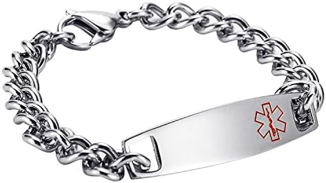 Also Easy Stainless Steel Medical Alert ID Bracelet for Women, Free Engraving 21.5cm