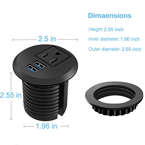 Desk Grommet Power 2 inch, Desk Hole Recessed USB Grommet Outlet