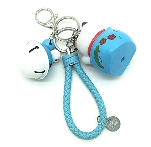 LinaLife Multi-Purpose Blue Hand Wrist Strap with Bell Maneki Neko Fortune Lucky Beckoning Cat Keychain Accessories Superstar Favorite for Cellphone Ornaments Coin Purse Keyring Bag