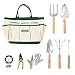 GardenHOME 9 Piece Garden Tools Set for Women Or Men Stainless Steel Heavy Duty kit with Gloves and Bag, Light Grey