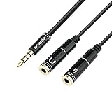 Headset Mic Adapter Headphone Y Splitter 3.5mm Male to 2 Female Audio Jack Splitter Cable with Separate Headphone/Microphone Plugs for PS4, Gaming Headset, Xbox One, PC, Notebook, Smartphone, Tablet
