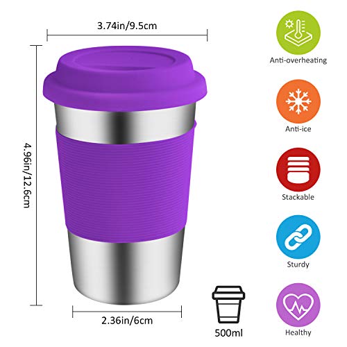 Stainless Steel Cups, Supkiir Metal Drinking Tumblers with Silicone Lids&Sleeves, Unbreakable Light Drinking Cups For Kids/Adults, Set of 5 Metal Cups for Coffee Beer Milk Wine -BPA Free