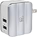 LAX Dual USB AC Power Adapter with Smart iQ Technology – Plug-In Adapter Rapic Charge 3.4A - for iPhone X 8 7 7Plus 6S 6S+, 6 6Plus, iPad Air/Mini, Samsung Galaxy S6, S6 Edge, HTC M9 and More [Silver]