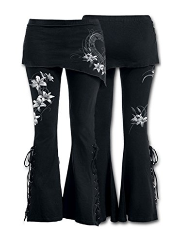 Women Lace Up Wrapped Pants Boot Cut Floral Joggers Leggings Dress Pants (XXL, Black Narcissus)