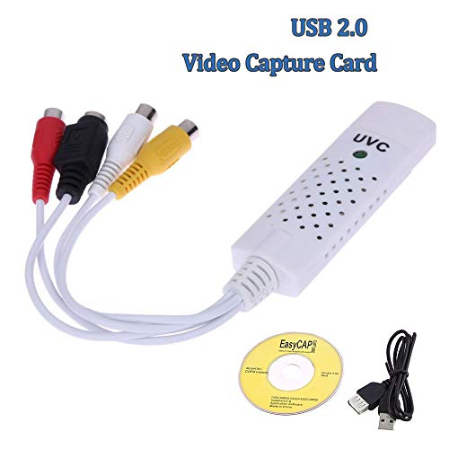 USB 2.0 Video Capture Card Converter Audio Video Grabber Adapter TV Tuner for Computer Win XP 7 8 10 NTSC PAL (White)