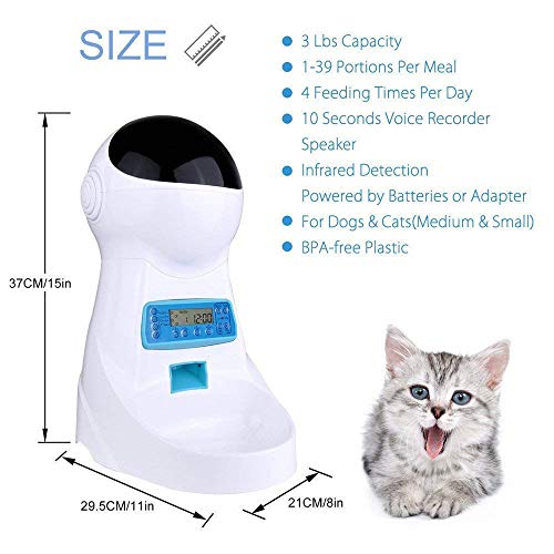 Xuliyme Automatic Cat Feeder Auto Pet Food Dispenser with LCD Display,Voice Record Remind, Timer Programmable, Portion Control for Medium & Large Dog - 4 Meals a Day - Thumbnail 3