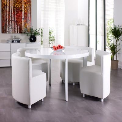 Rotunda White Dining Table Set With Chairs Amazon Co Uk Kitchen Home