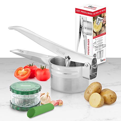 CHEFHQ Potato Ricer Set with Garlic Cutter and Peeler Stainless Steel