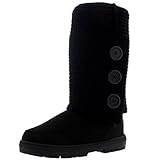 Womens 3 Button Knitted Cardy Snow Fur Lined Rain Flat Winter Boots