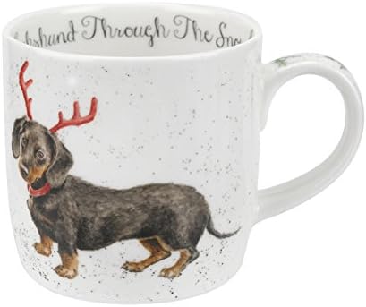 Wrendale Dachshund Through The Snow (Dog) Single Mug, Bone China, Multi Coloured, 12 x 8.4 x 8 cm
