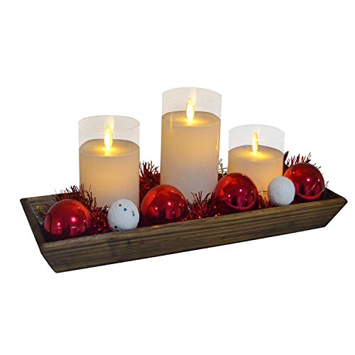 AGLARY Wood Candle Holder with Metal Handle, Rectangle Decorative Tray for Display Candle, Dining Table, Wedding