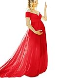 Saslax Maternity Split Front Sheer Chiffon Maternity Gown Maxi Bridesmaid Dress for Photos Shoot