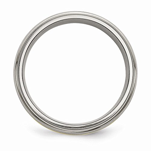 Chisel Titanium Ridged Edge 14K Yellow Inlay 8mm Brushed and Polished Band - Size 9.5