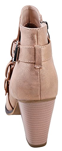 Titan Mall Forever Women's Buckle Strap Block Heel Ankle Booties Rose Gold… - Thumbnail 3