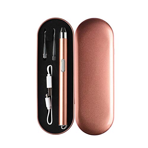 Ear Pick Set of Earwax Spoon Digger, Ear Wax Removal Tools with LED Light & USB Charging, Visible Ear Care Tool Accessories, Safe for Kids/Seniors (Rose Gold)