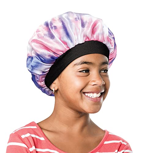 Red by Kiss Kids Satin Bonnet with Wide Band, Sleep Cap for Kids (Pink/Purple)