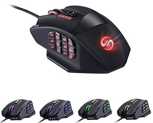 UtechSmart Venus 50 to 16400 DPI High Precision Laser MMO Gaming Mouse for PC, 18 Programmable Buttons, Weight Tuning Cartridge, 12 Side Buttons, 5 programmable user profiles, Omron Micro Switches [18-Month Manufacturer's Warranty] PC, Personal Computer