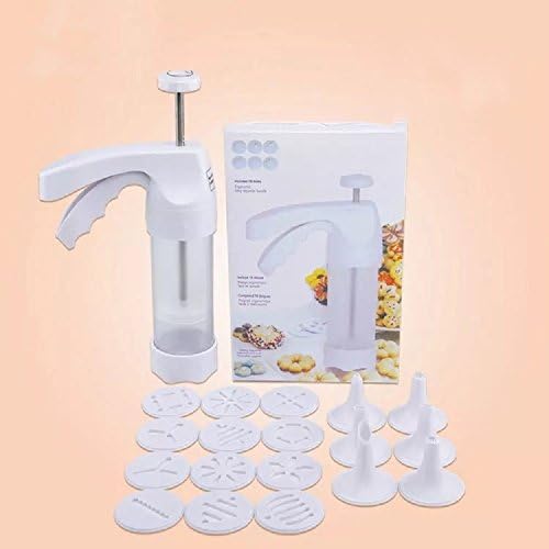 Cookie Press Kit Multifunctional Comfort Grip Cookie Press Pump DIY Decorating Gun Food Grade Plastic Biscuit Maker Cake Decorating Set with 12 Discs &amp; 6 Icing Tips