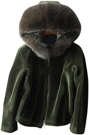 CLJJ7 Women's Slim Zipper Fur Collar Wool Blend Short Fur Jacket Coats (Green, Small)