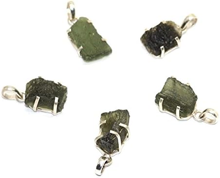 Kripanidhi Crafts One (1) Piece 10-15 carat Natural Moldavite Stone Pendant in 925 Sterling Silver, Genuine Moldavite from Czech Republic