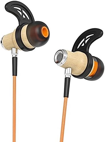 SymphonizedNRG 2.0 Bluetooth Wireless Wood in-Ear Noise-isolating Headphones, Earbuds, Earphones with Mic & Volume Control (Orange)
