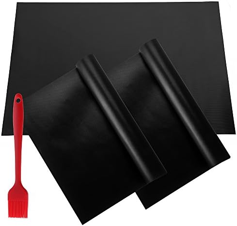 Grill Mats,Xpatee Non-Stick and Reusable BBQ Grill Mat and Baking Mat- 16" x 13" with a 9"Silicone Brush (3 Pack)