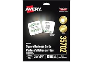 Avery Printable Square Business Cards with Clean Edge and Sure Feed Technology, 2.5" x 2.5", Double Sided Printing, Matte Whi
