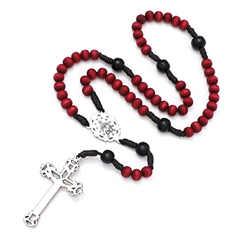 KOMI Handmade Wooden Catholic Rosaries, Rosary Beads Necklace From Bethlehem Wood Christian Prayer Holy Soil Medal & Metal Cross For Catholic Or Christian Gift