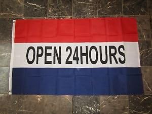 3X5 Advertising Open 24 Twenty Four Hours Flag 3'X5' Brass Grommets