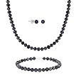 Sterling Silver Cultured Freshwater Peacock Necklace, Bracelet, Stud Earring Pearl Jewelry Set