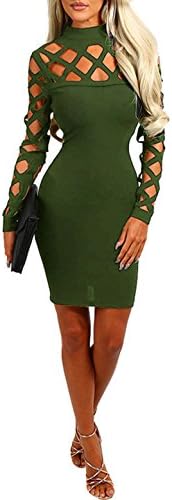 Women's Sexy Long Sleeve Hollow Out Clubwear Bandage Bodycon Party Mini Evening Dress (Medium, Army green.)