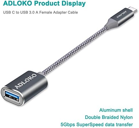 Type C Adapter, ADLOKO 0.5ft USB C to USB 3.0 A Female Adapter Cable, USB-C OTG Cable, for New MacBook, Dell XPS 13/15 & New Type C Devices,Space Gray