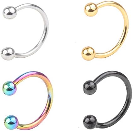 RJ Surgical Stainless Unisex 16G Horseshoe Open Hoop 3mm Ball Eyebrow Tongue Lip Nose Rings Hoop Circular Barbell 8mm 2-4pcs