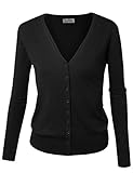 BIADANI Women Button Down Long Sleeve Soft V-Neck Cardigan Sweater Black Small