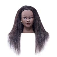 Cosmetology Mannequin Head with 100% Real Hair and Adjustable Stand 20-22" for Braiding Hair Styling Training Hairart Barber Hairdressing Fashion Salon Display African American(Black)