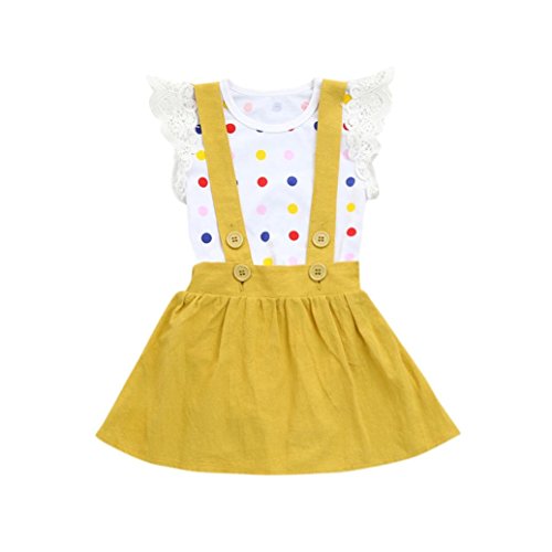 CCSDR Baby Girl Strap Skirt+Romper,Infant Floral Print Shirt Jumpsuit Outfit Set (6-12 Months, Yellow 2)