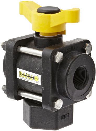 Banjo V075BL Polypropylene Bottom Load Ball Valve, Three Piece, Three Way, Full Port, 3/4" NPT Female