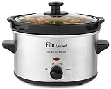 Elite Gourmet MST-275XS Electric Slow Cooker, Adjustable Temp, Entrees, Sauces, Stews & Dips, Dishwasher Glass Lid & Ceramic Pot, 2Qt Capacity, Stainless Steel