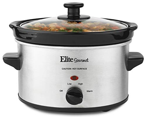 Elite Gourmet MST-275XS Electric Slow Cooker, Adjustable Temp, Entrees, Sauces, Stews & Dips, Dishwasher Glass Lid & Ceramic Pot, 2Qt Capacity, Stainless Steel