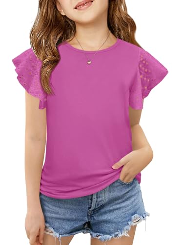 ZDC Girls Eyelet Ruffle Sleeve T-Shirt