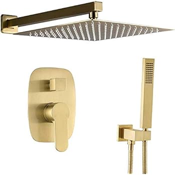 Bilu-hose Bathroom Luxury Brass Brushed Gold 10 Inch Wall Mount Rainfall Shower System Mixer Set