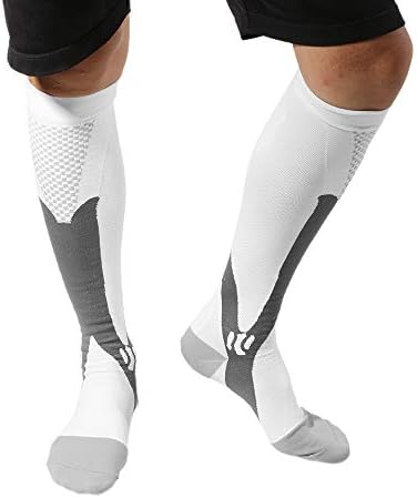 3 Pair Professional Men Women Leg Support Breathable Stretch Compression Socks Below Knee Football Socks Sport Active School Team Sock White L-XL