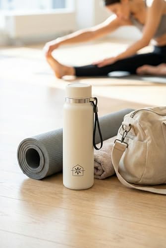 Cosmasen Botella de Agua Acero Inoxidable 1000 ml (1 Litro) - Cantimplora Térmica de Doble Pared al Vacío | Mantiene Frío 24h y Calor 12h | Botella Antifugas Sin BPA | Gimnasio y Oficina, Blanco