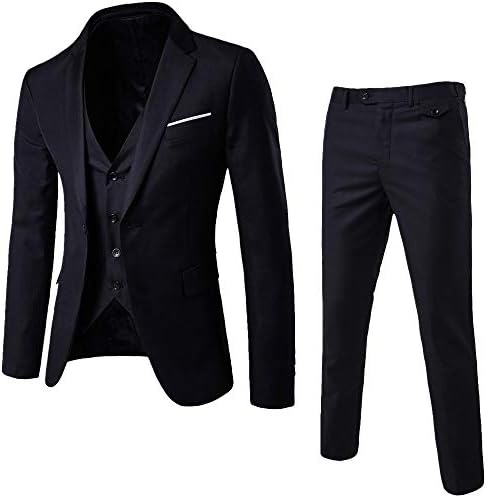 EraseSIZE Men’s Suit Slim 3-Piece Suit Blazer Soft Warm Business Wedding Party Jacket Vest & Pants