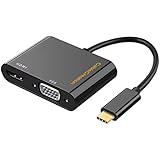 CableCreation USB-C Type C to HDMI (4K2K@30Hz)+VGA Adapter, Thunderbolt 3 Compatible, Male to Female, DP Alt Mode, for Macbook Pro/Chromebook Pixel/Dell XPS 13/Yoga 910/HUAWEI Mate 10, Black, 20CM