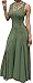 Bigyonger Women's Round Neck Slim Sleeveless Pleated Maxi Dress (Large, Green)