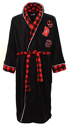 Marvel Deadpool Adult Plush Robe with Embroidered Patches (X-Large) Black