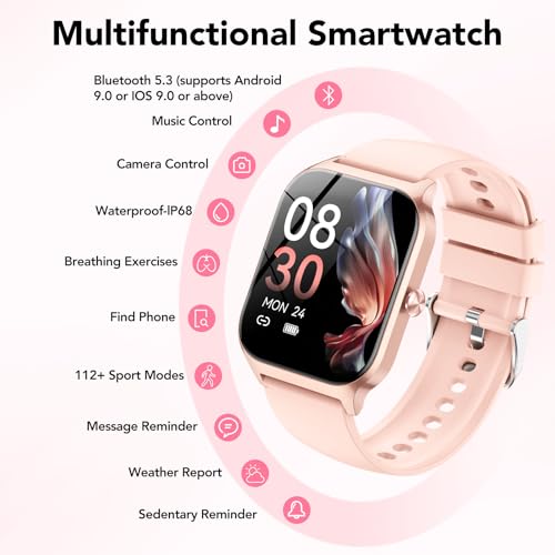 Smart Watch Women Men, 1.85 Inch HD Smartwatch with Al-Voice and Calls, WhatsApp Notifications, Smart Watch with Pedometer/Heart Rate Monitor/Sleep Monitor, 115+ Sports Modes, IP68 Waterproof Pink