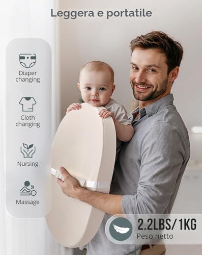 COMOMY Vegan Leather Changing Mat, 80 x 40 cm, Waterproof and Washable, with Safety Belt and Non-Slip Design, Soft Lightweight Changing Pad (Beige)