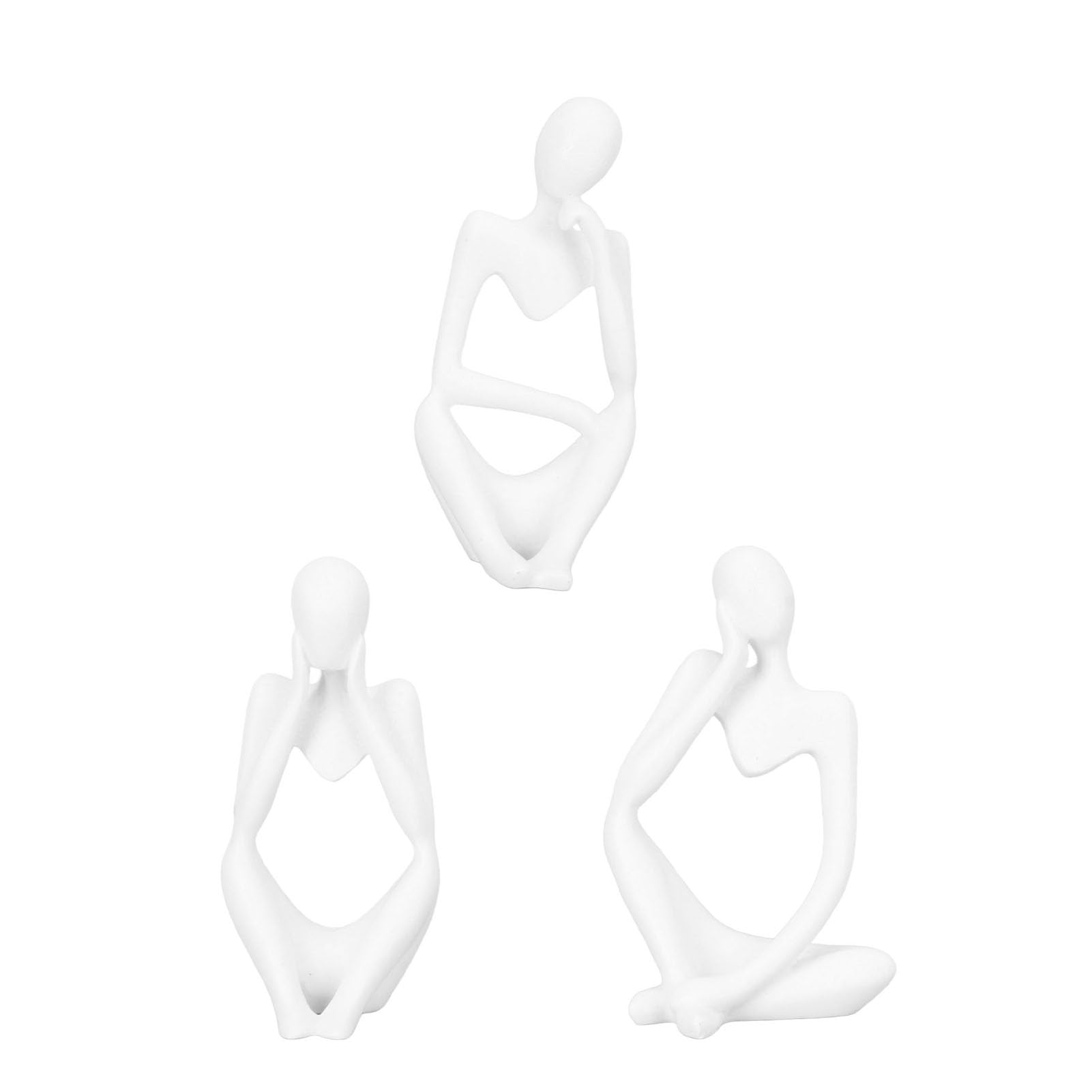 Abstract Thinker Statue 3 Piece White Resin Sculpture Ornament Ideal for Home Desk Office Decor